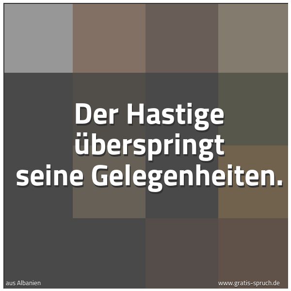 Spruchbild mit dem Text 'Der Hastige überspringt seine Gelegenheiten.'
