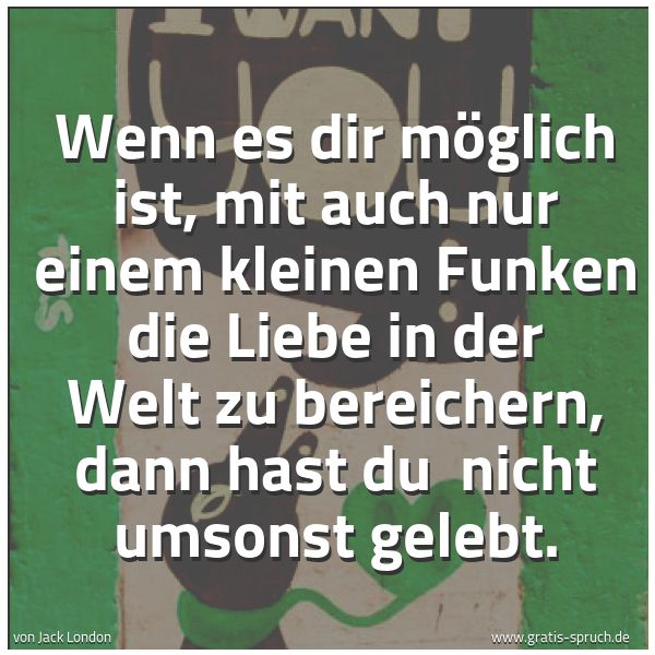 Spruchbild mit dem Text 'Wenn es dir möglich ist,
mit auch nur einem kleinen
Funken die Liebe in der Welt
zu bereichern, dann hast du
nicht umsonst gelebt.'