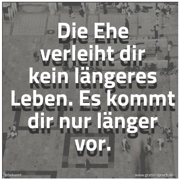 Spruchbild mit dem Text 'Die Ehe verleiht dir kein längeres Leben.
Es kommt dir nur länger vor.'