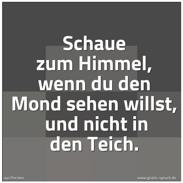 Spruchbild mit dem Text 'Schaue zum Himmel, wenn du den Mond sehen willst,
und nicht in den Teich.'
