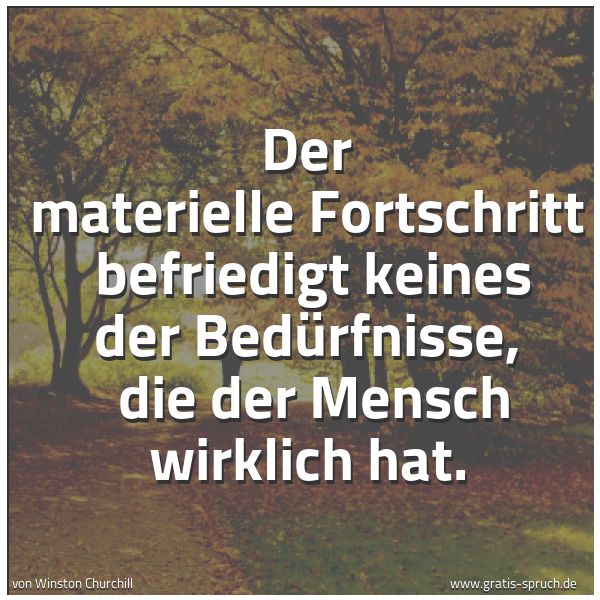Spruchbild mit dem Text 'Der materielle Fortschritt
befriedigt keines der Bedürfnisse,
die der Mensch wirklich hat.'