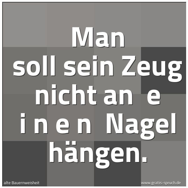 Spruchbild mit dem Text 'Man soll sein Zeug nicht an e i n e n Nagel hängen.'