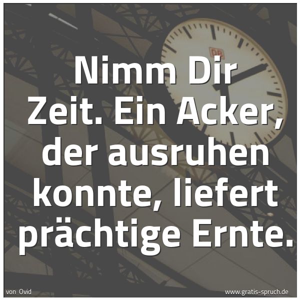 Spruchbild mit dem Text 'Nimm Dir Zeit.
Ein Acker, der ausruhen konnte,
liefert prächtige Ernte.'