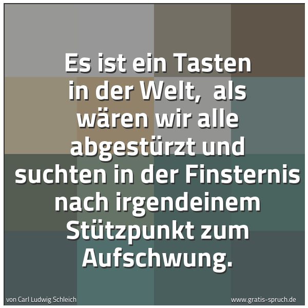Spruchbild mit dem Text 'Es ist ein Tasten in der Welt,
als wären wir alle abgestürzt und suchten in der Finsternis nach irgendeinem Stützpunkt zum Aufschwung.'
