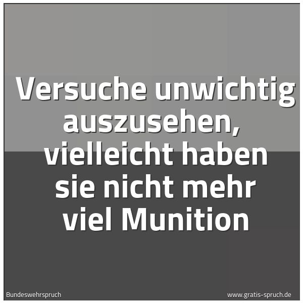 Spruchbild mit dem Text 'Versuche unwichtig auszusehen,
vielleicht haben sie nicht mehr viel Munition'