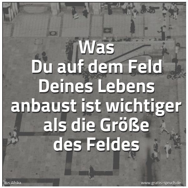 Spruchbild mit dem Text 'Was Du auf dem Feld Deines Lebens anbaust
ist wichtiger
als die Größe des Feldes'