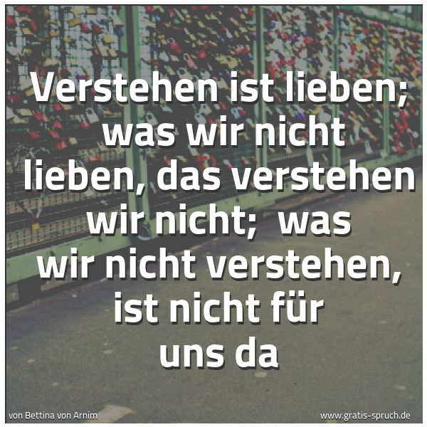 Spruchbild mit dem Text 'Verstehen ist lieben;
was wir nicht lieben, das verstehen wir nicht;
was wir nicht verstehen, ist nicht für uns da'