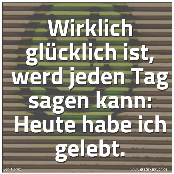 Spruchbild mit dem Text 'Wirklich glücklich ist,
werd jeden Tag sagen kann:
Heute habe ich gelebt.'