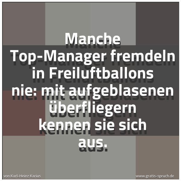 Spruchbild mit dem Text 'Manche Top-Manager fremdeln in Freiluftballons nie:
mit aufgeblasenen Überfliegern kennen sie sich aus.
'