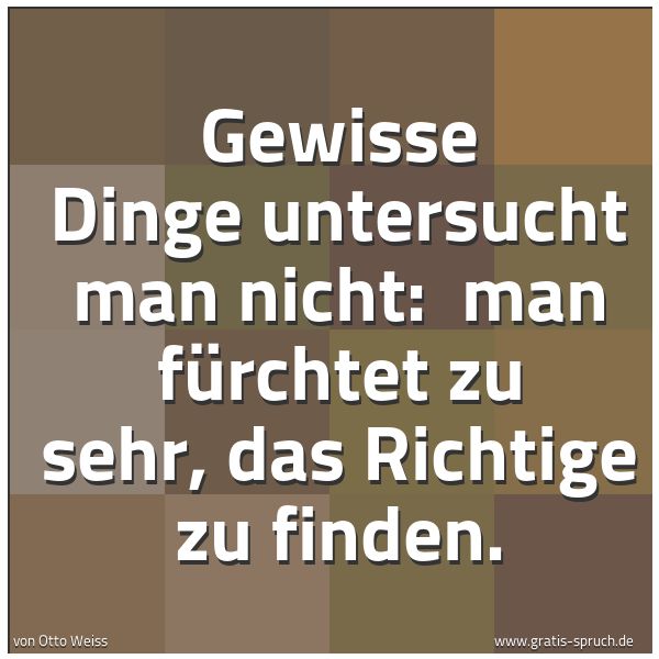 Spruchbild mit dem Text 'Gewisse Dinge untersucht man nicht:
man fürchtet zu sehr, das Richtige zu finden.'