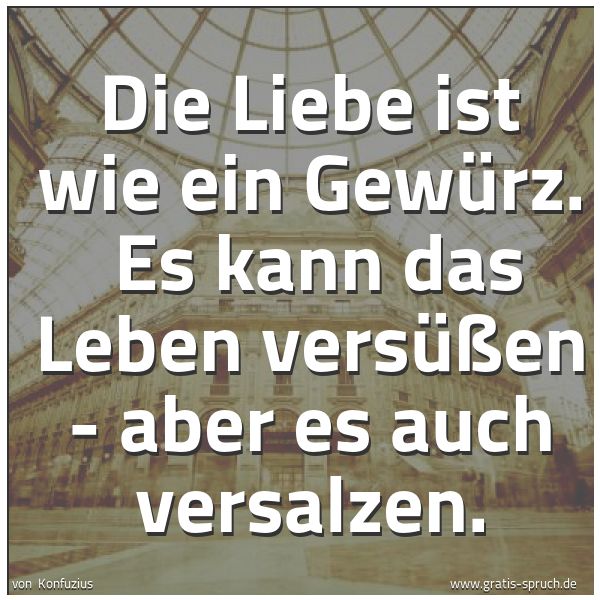 Spruchbild mit dem Text 'Die Liebe ist wie ein Gewürz.
Es kann das Leben versüßen - aber es auch versalzen.'