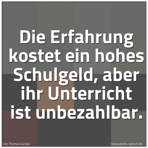 Spruchbild mit dem Text 'Die Erfahrung kostet ein hohes Schulgeld,
aber ihr Unterricht ist unbezahlbar. '