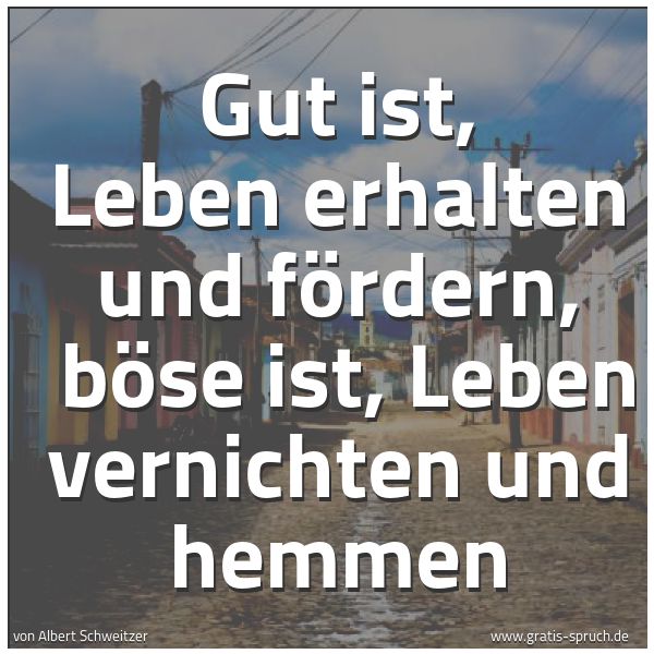 Spruchbild mit dem Text 'Gut ist, Leben erhalten und fördern,
böse ist, Leben vernichten und hemmen'
