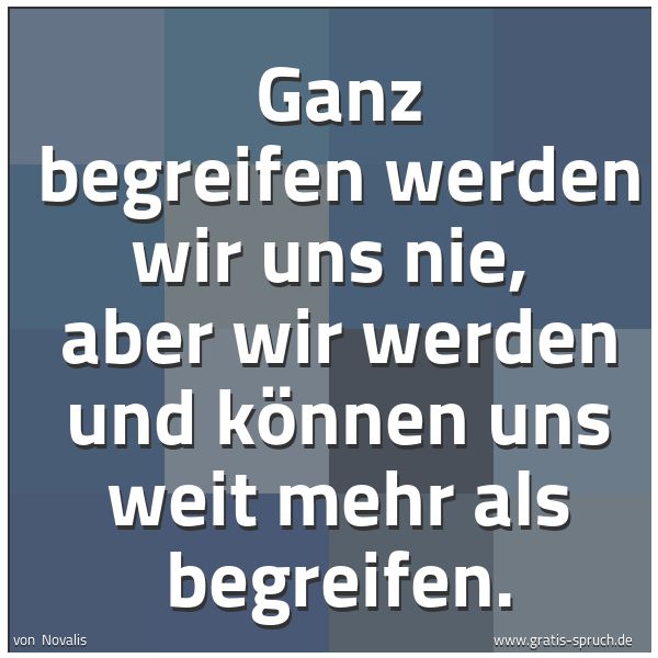 Spruchbild mit dem Text 'Ganz begreifen werden wir uns nie,
aber wir werden und können uns weit mehr als begreifen.'