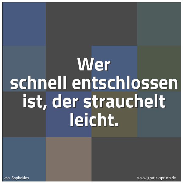 Spruchbild mit dem Text 'Wer schnell entschlossen ist, der strauchelt leicht.'