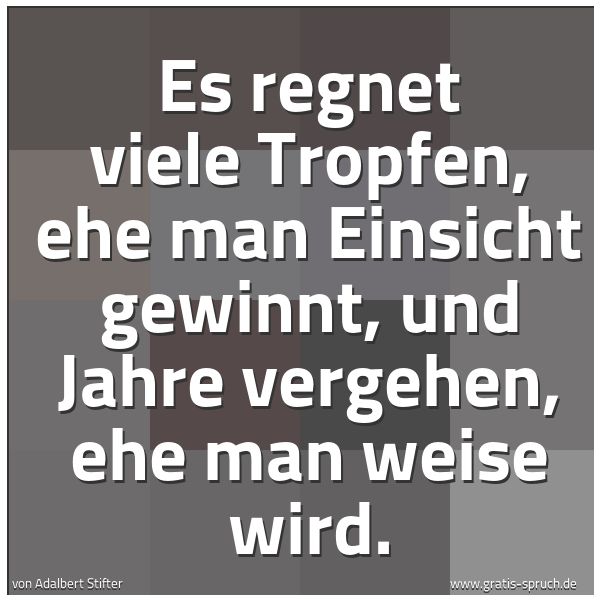 Spruchbild mit dem Text 'Es regnet viele Tropfen,
ehe man Einsicht gewinnt,
und Jahre vergehen,
ehe man weise wird.'