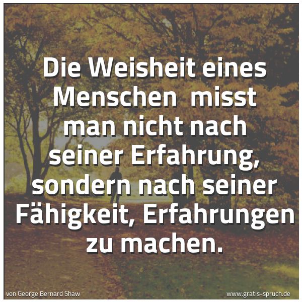 Spruchbild mit dem Text 'Die Weisheit eines Menschen
misst man nicht nach seiner Erfahrung,
sondern nach seiner Fähigkeit, Erfahrungen zu machen. '