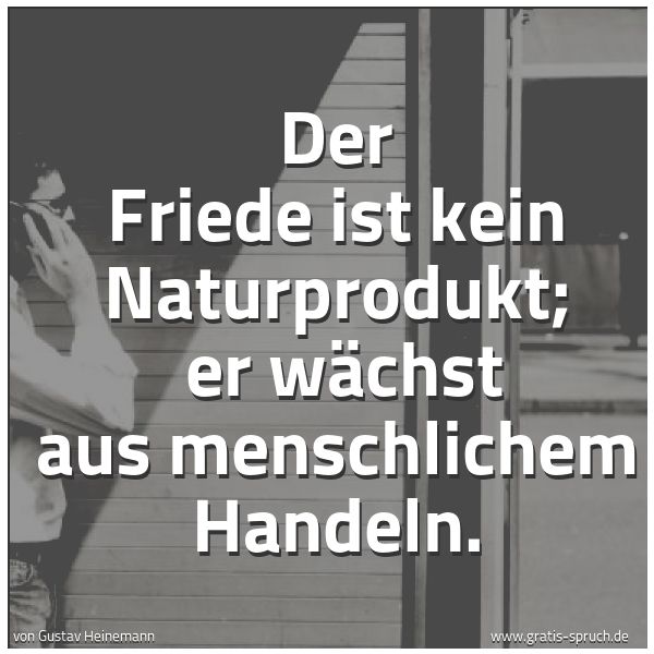 Spruchbild mit dem Text 'Der Friede ist kein Naturprodukt;
er wächst aus menschlichem Handeln.'