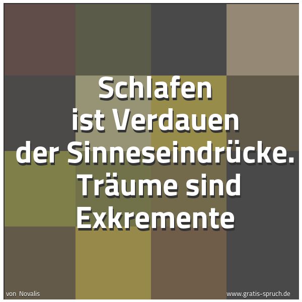 Spruchbild mit dem Text 'Schlafen ist Verdauen der Sinneseindrücke.
Träume sind Exkremente'