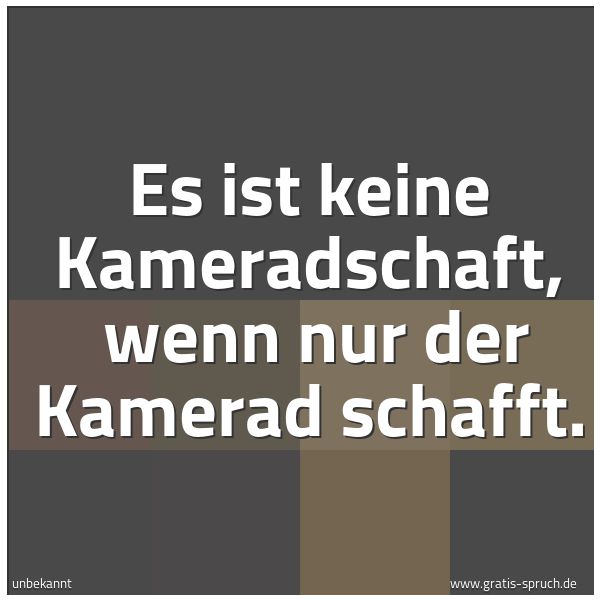 Spruchbild mit dem Text 'Es ist keine Kameradschaft,
wenn nur der Kamerad schafft.'
