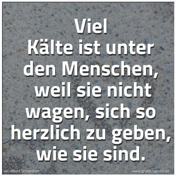 Spruchbild mit dem Text 'Viel Kälte ist unter den Menschen,
weil sie nicht wagen,
sich so herzlich zu geben, wie sie sind.
'