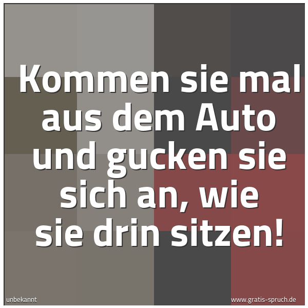 Spruchbild mit dem Text 'Kommen sie mal aus dem Auto und gucken sie sich an,
wie sie drin sitzen!'