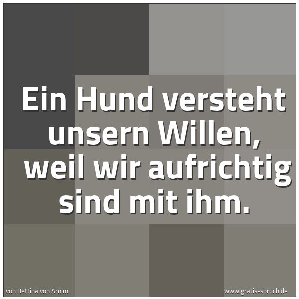 Spruchbild mit dem Text 'Ein Hund versteht unsern Willen,
weil wir aufrichtig sind mit ihm.'