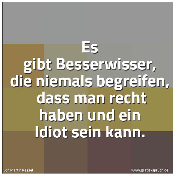 Spruchbild mit dem Text 'Es gibt Besserwisser, die niemals begreifen,
dass man recht haben und ein Idiot sein kann.'