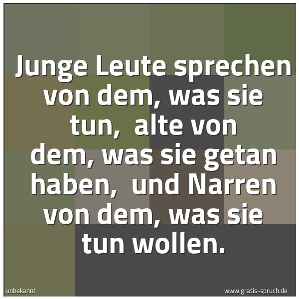 Spruchbild mit dem Text 'Junge Leute sprechen von dem, was sie tun,
alte von dem, was sie getan haben,
und Narren von dem, was sie tun wollen. '