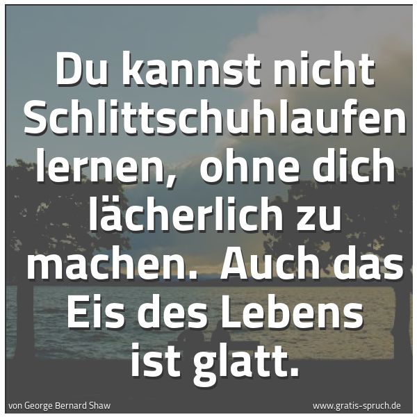 Spruchbild mit dem Text 'Du kannst nicht Schlittschuhlaufen lernen,
ohne dich lächerlich zu machen.
Auch das Eis des Lebens ist glatt.'
