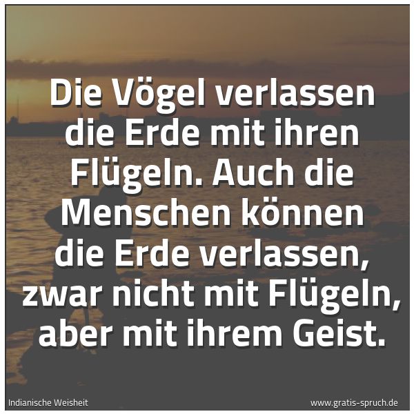 Spruchbild mit dem Text 'Die Vögel verlassen die Erde mit ihren Flügeln.
Auch die Menschen können die Erde verlassen,
zwar nicht mit Flügeln, aber mit ihrem Geist.
'