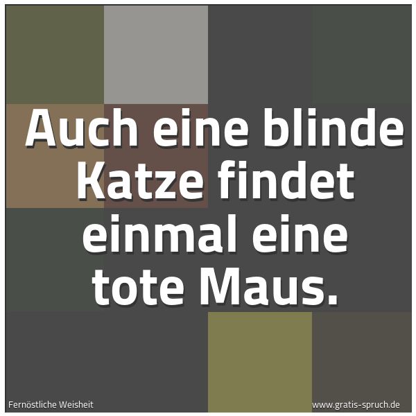 Spruchbild mit dem Text 'Auch eine blinde Katze findet einmal eine tote Maus.'