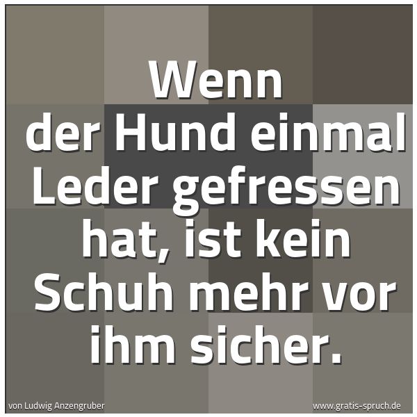 Spruchbild mit dem Text 'Wenn der Hund einmal Leder gefressen hat,
ist kein Schuh mehr vor ihm sicher.'