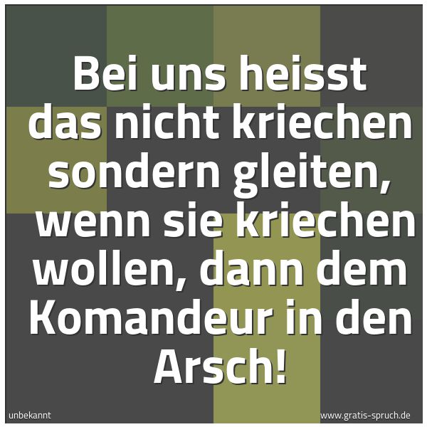 Spruchbild mit dem Text 'Bei uns heisst das nicht kriechen sondern gleiten,
wenn sie kriechen wollen, dann dem Komandeur in den Arsch!'
