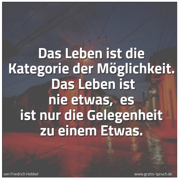 Spruchbild mit dem Text 'Das Leben ist die Kategorie der Möglichkeit.
Das Leben ist nie etwas,
es ist nur die Gelegenheit zu einem Etwas.'