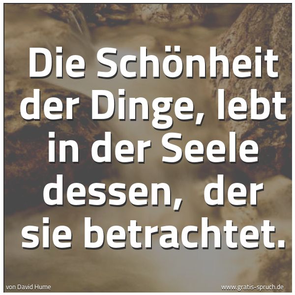 Spruchbild mit dem Text 'Die Schönheit der Dinge, lebt in der Seele dessen,
der sie betrachtet.'