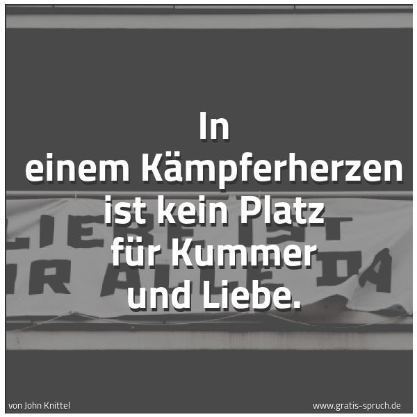 Spruchbild mit dem Text 'In einem Kämpferherzen ist kein Platz für Kummer und Liebe. '