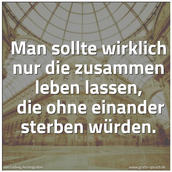 Spruchbild mit dem Text 'Man sollte wirklich nur die zusammen leben lassen,
die ohne einander sterben würden.'