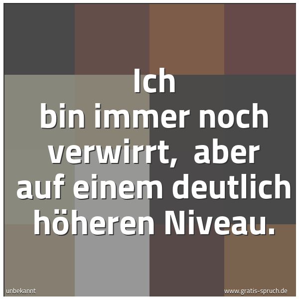 Spruchbild mit dem Text 'Ich bin immer noch verwirrt,
aber auf einem deutlich höheren Niveau.'