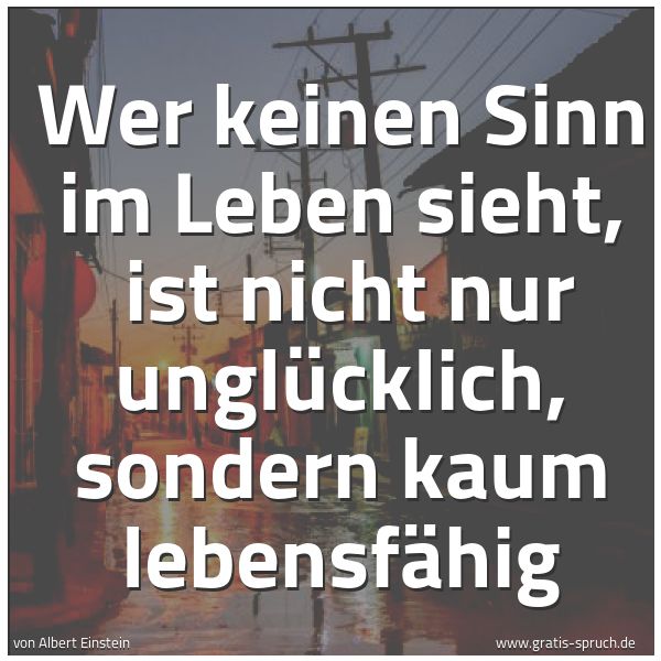 Spruchbild mit dem Text 'Wer keinen Sinn im Leben sieht,
ist nicht nur unglücklich, sondern kaum lebensfähig'