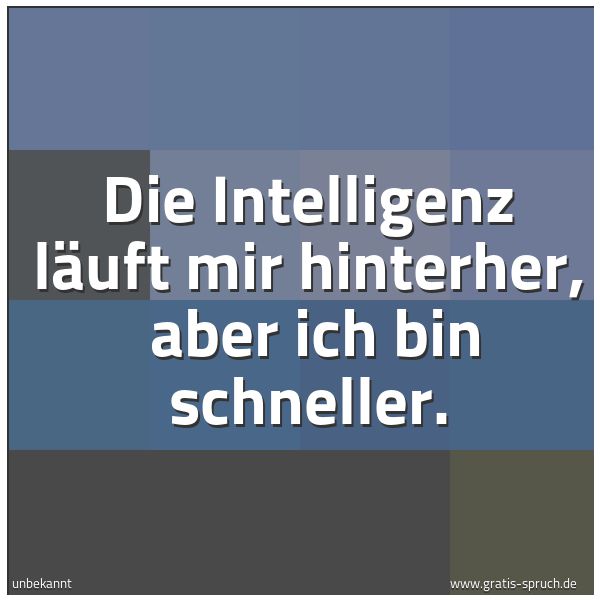 Spruchbild mit dem Text 'Die Intelligenz läuft mir hinterher,
aber ich bin schneller.'