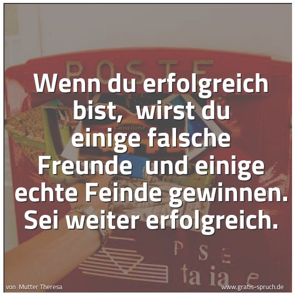 Spruchbild mit dem Text 'Wenn du erfolgreich bist,
wirst du einige falsche Freunde
und einige echte Feinde gewinnen.
Sei weiter erfolgreich. '
