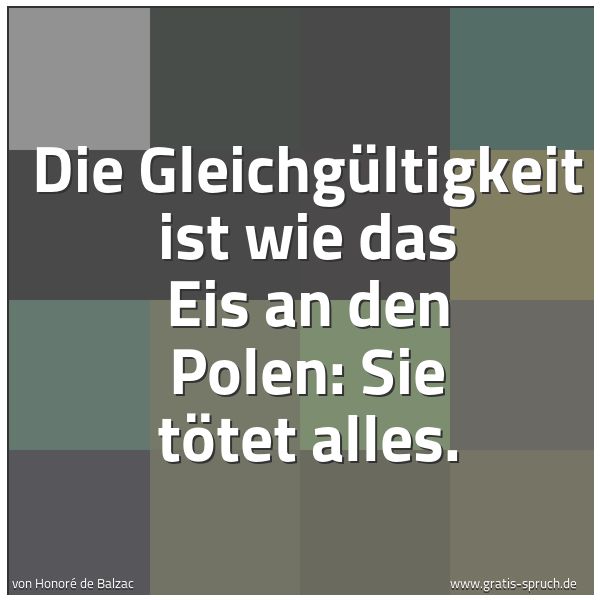 Spruchbild mit dem Text 'Die Gleichgültigkeit ist wie das Eis an den Polen:
Sie tötet alles.'