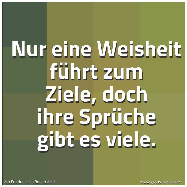 Spruchbild mit dem Text 'Nur eine Weisheit führt zum Ziele,
doch ihre Sprüche gibt es viele.
'
