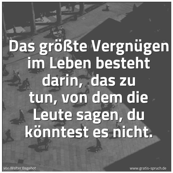 Spruchbild mit dem Text 'Das größte Vergnügen im Leben besteht darin,
das zu tun, von dem die Leute sagen, du könntest es nicht.'
