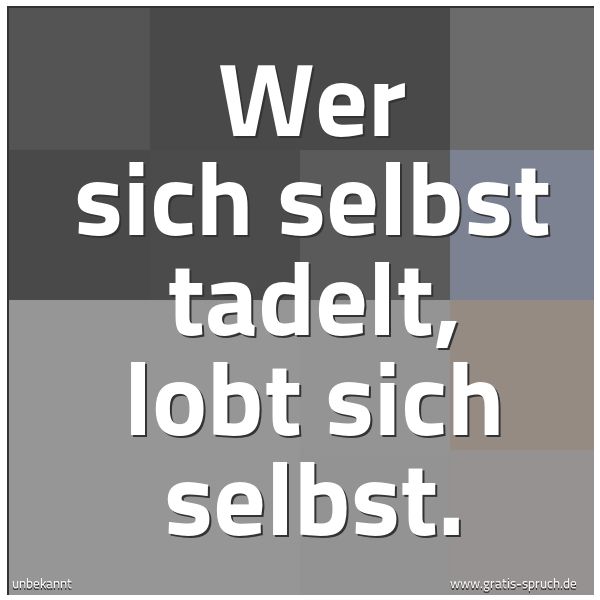 Spruchbild mit dem Text 'Wer sich selbst tadelt, lobt sich selbst.'