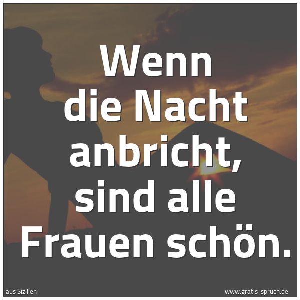 Spruchbild mit dem Text 'Wenn die Nacht anbricht, sind alle Frauen schön.'