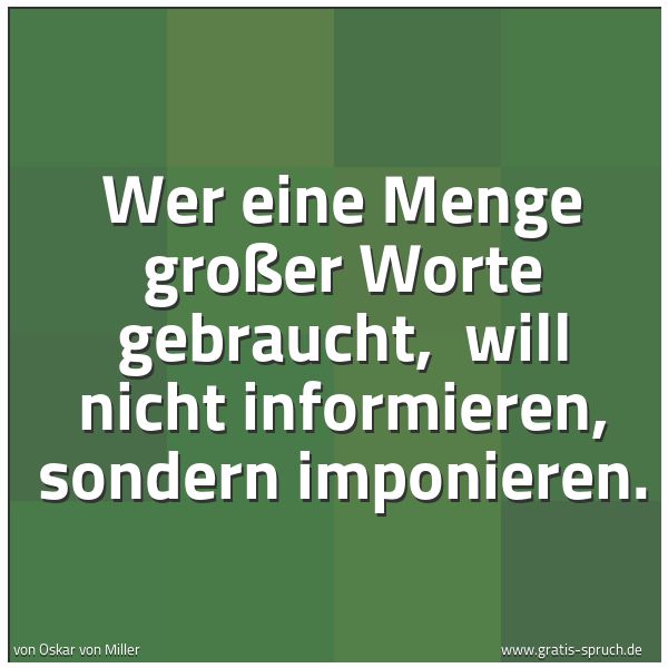Spruchbild mit dem Text 'Wer eine Menge großer Worte gebraucht,
will nicht informieren, sondern imponieren.
'