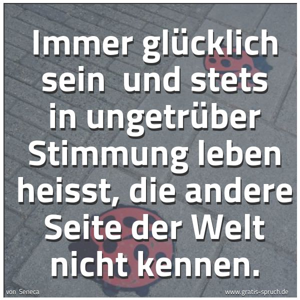 Spruchbild mit dem Text 'Immer glücklich sein
und stets in ungetrüber Stimmung leben heisst,
die andere Seite der Welt nicht kennen.'