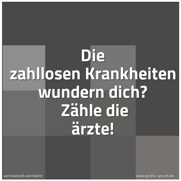 Spruchbild mit dem Text 'Die zahllosen Krankheiten wundern dich?
Zähle die Ärzte!'